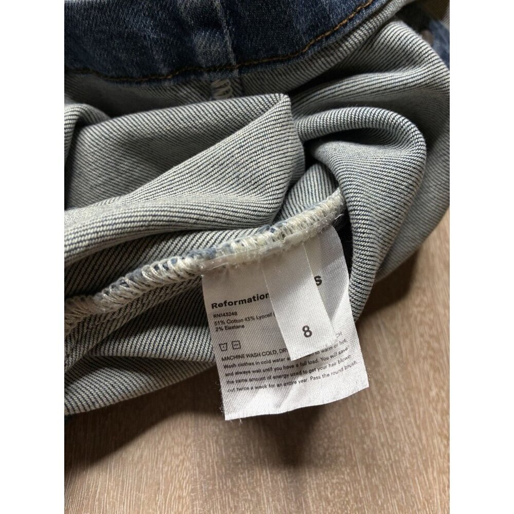 Reformation Arizona Denim Mini Dress Medium Wash Longsleeve Size 8 - Picture 6 of 8